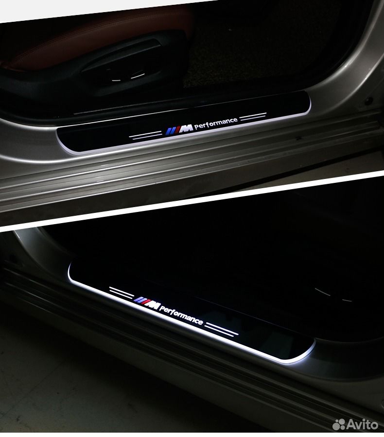 Накладки на пороги Premium для BMW X5 (синяя подсв