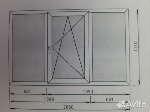Пластиковое окно 2060*1310, трехстворчатое