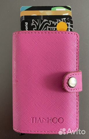Кошелек розовый кардхолдер кожаный