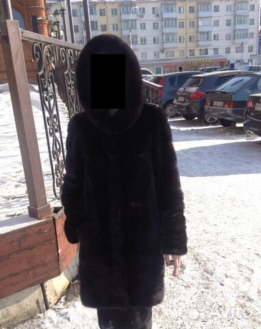 Шуба норковая поперечка с капюшоном