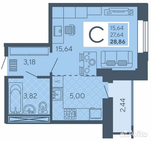 1-к квартира, 28.9 м², 6/16 эт.