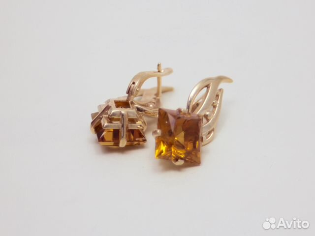Золотые серьги С цитрином 12,80 грамм