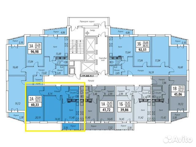2-к квартира, 60.6 м², 19/25 эт.