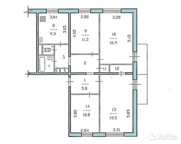 4-к квартира, 90 м², 2/10 эт.