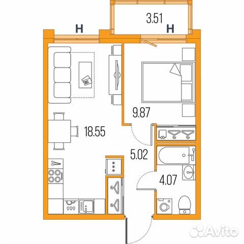 1-к квартира, 37.5 м², 15/22 эт.