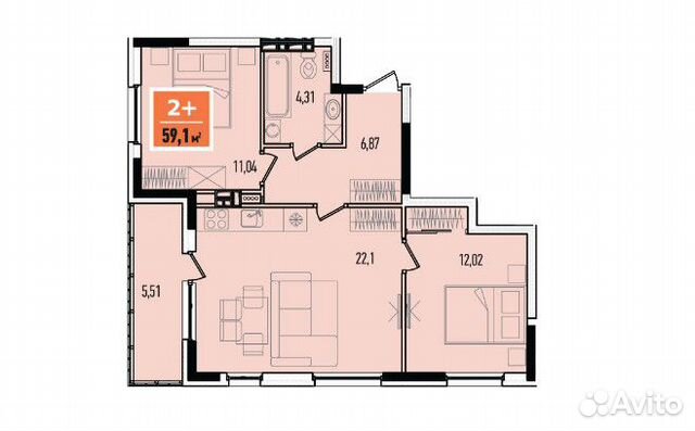 2-к квартира, 60 м², 9/17 эт.