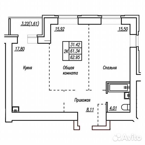 2-к квартира, 63 м², 6/12 эт. 2-к квартира, 63 м², 6/12 эт.