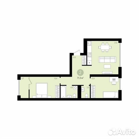 2-к квартира, 71.3 м², 10/16 эт. 2-к квартира, 71.3 м², 10/16 эт.