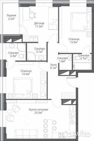 3-к квартира, 87.6 м², 7/19 эт. 3-к квартира, 87.6 м², 7/19 эт.