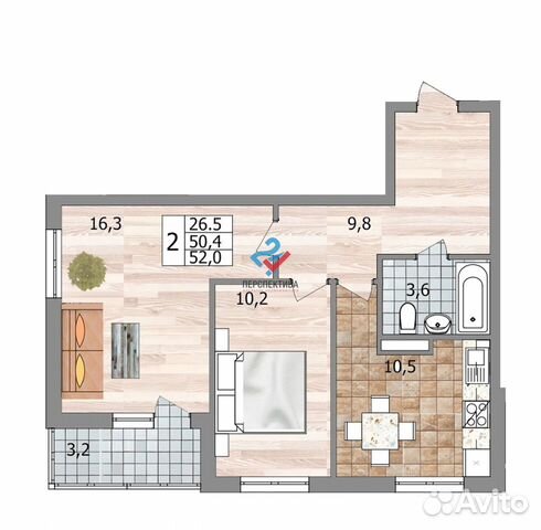 2-к квартира, 52 м², 7/27 эт. 2-к квартира, 52 м², 7/27 эт.