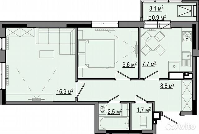 2-к квартира, 47.5 м², 7/18 эт.