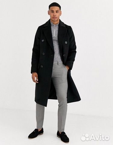 Черное двубортное пальто River Island