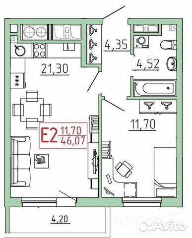2-к квартира, 46.1 м², 14/17 эт. 2-к квартира, 46.1 м², 14/17 эт.