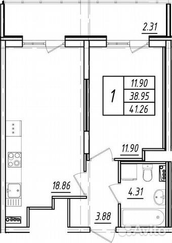 1-к квартира, 41.3 м², 21/23 эт.