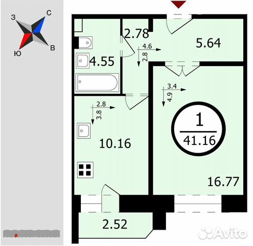 1-к квартира, 41.2 м², 2/17 эт.