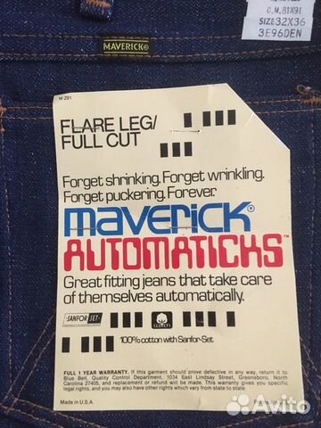 Джинсы Maverick Blue Bell 32x36 made in USA винтаж