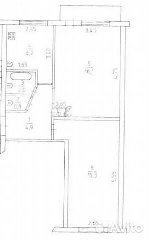 2-к квартира, 45.6 м², 5/5 эт.