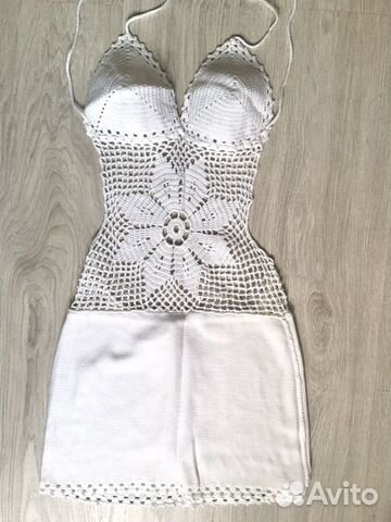 Платье вязаное ручной работы летнее белое 40-42