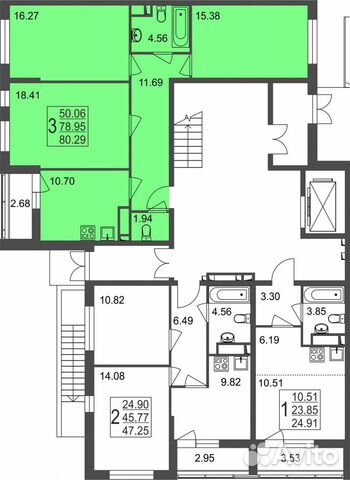 3-к квартира, 80.3 м², 1/8 эт.