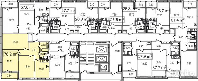 3-к квартира, 76.2 м², 6/25 эт.