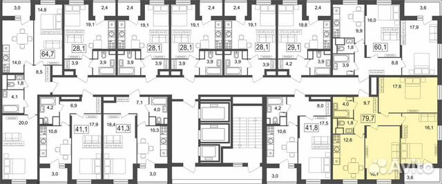 3-к квартира, 79.7 м², 6/25 эт.