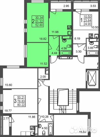 2-к квартира, 52.8 м², 8/8 эт.
