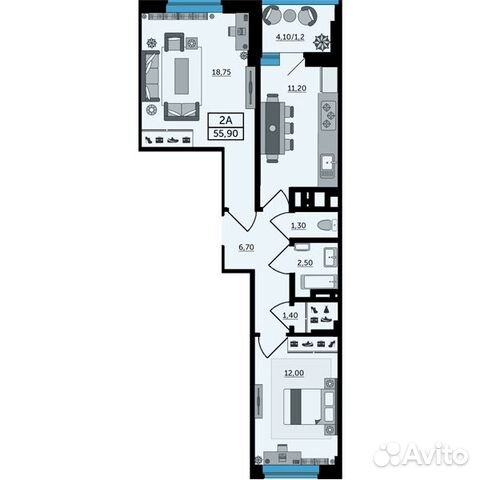 2-к квартира, 55.9 м², 11/25 эт. 2-к квартира, 55.9 м², 11/25 эт.