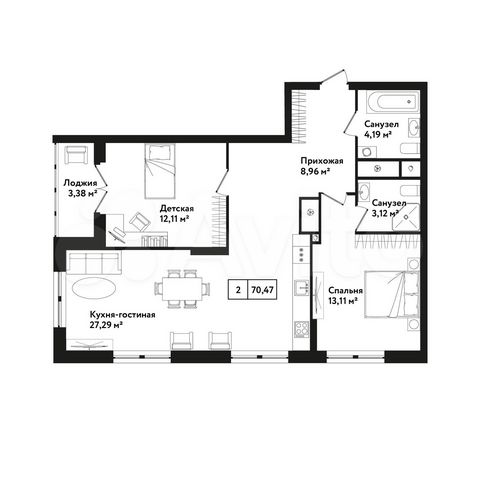 2-к. квартира, 70,5 м², 4/25 эт.