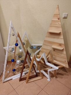 Деревянные ёлочки и звезды