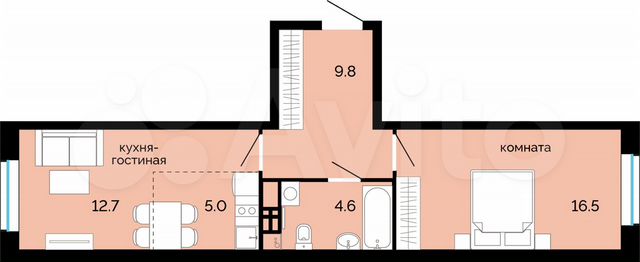 2-к. квартира, 48,6 м², 5/25 эт.