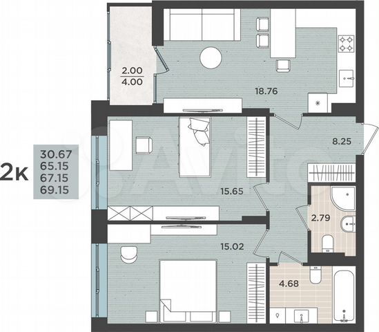 2-к. квартира, 67,2 м², 8/8 эт.