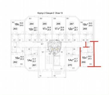 Квартира-студия, 24,5 м², 13/16 эт.