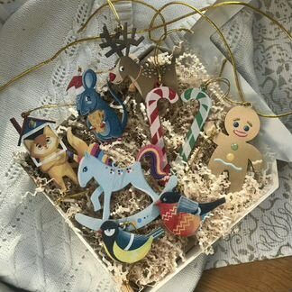 Набор ёлочных игрушек из дерева