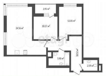 2-к квартира, 62.5 м², 22/23 эт.