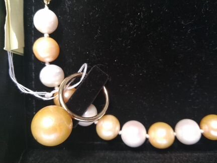 Жемчуг золотой и белый «южных морей», ожерелье. Мо