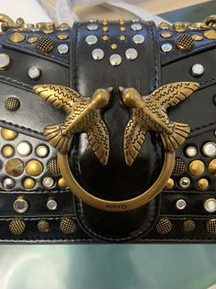 Женская Сумка Pinko Черная с кнопками кожаная