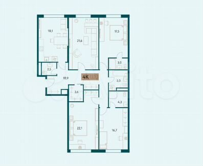 4-к квартира, 133.3 м², 3/11 эт.