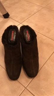 Меховые сабо Prada на танкетке (не новые)