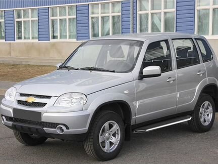 Пороги площадки для Шевроле Нива, алюминий, Rival