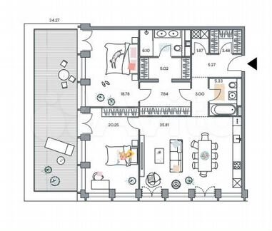 2-к квартира, 123 м², 2/21 эт.