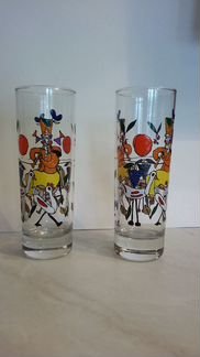 Стеклянные стаканы с рисунком. ручная работа. 2 шт