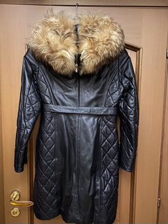 Кожаное пальто Зимнее на подкладке из кролика