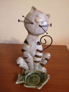 Подсвечник керамика кот и дед мороз
