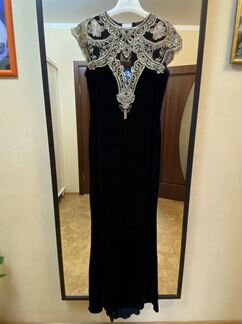 Вечернее бархатное темно-синее платье