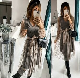 Платье женское сетка в горох