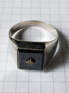 Печатка мужская серебро агат иск бриллиант