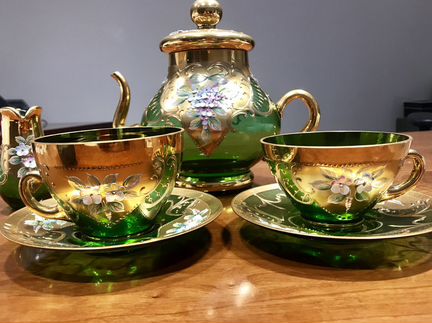 Набор чайный Зеленый. Богемия. Чайник, молочник, д