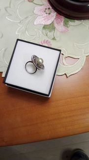 Кольцо Паук серебро и жемчуг Чехия