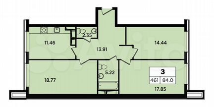 3-к апартаменты, 84 м², 17/18 эт.