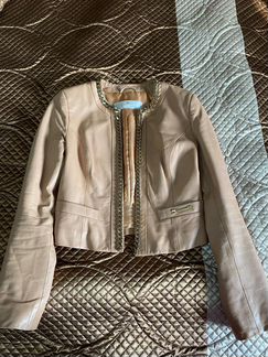 Бежевая кожаная куртка Elisabetta Franchi, 42 разм